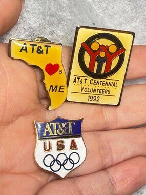 Vintage AT&T Lapel Pins Set of 3 Olympic Florida Volunteer 1992